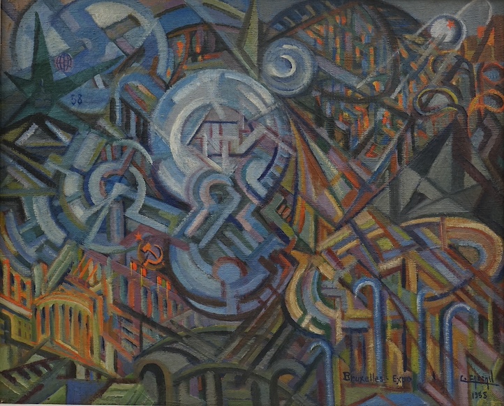 Colbert Cassan (1899-1979), oil on canvas, ‘Bruxelles, Expo’, Abstract composition, signed and dated 1958, 48 x 60cm. Condition - good